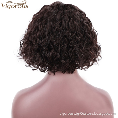 Vigorous Brazilian Real Hair Side Part Short Curly Wave Lace Front Human Hair Wig for Black Women Half Hand Made Wigs
